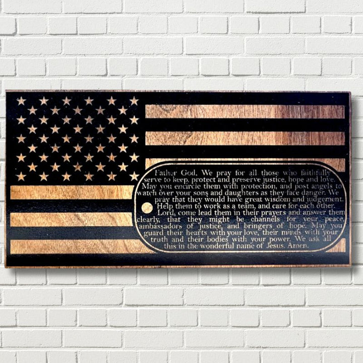 Dog Tag Prayer Engraved Wooden Flag