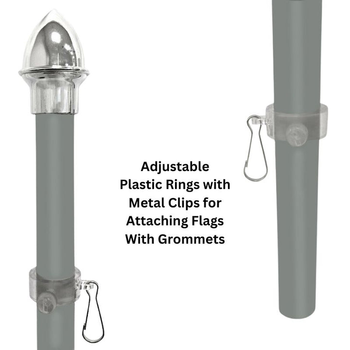 ADJUSTABLE CLIPS FOR FLAG ON 10 FT ALUMINUM SILVER IN-GROUND FLAGPOLE