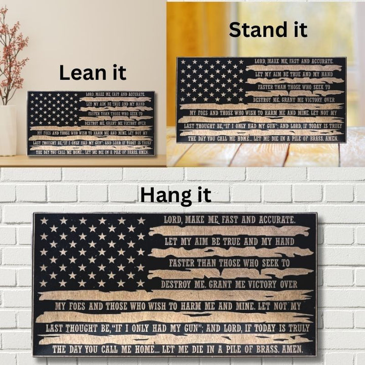 Ways to Display Soldier's Prayer Laser Engraved Wooden American Flag