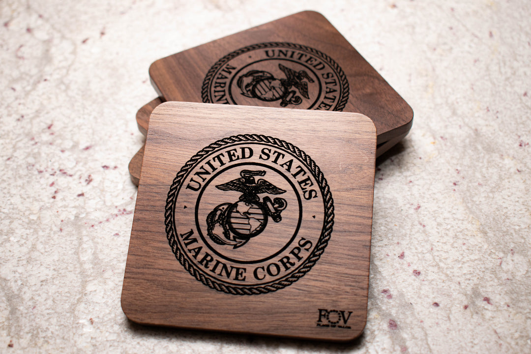 Flags of Valor Marine Corps Wooden Coaster