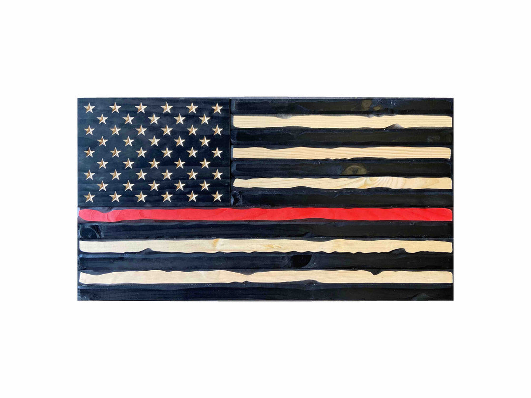 Flags of Valor Thin Red Line Wooden American Flag