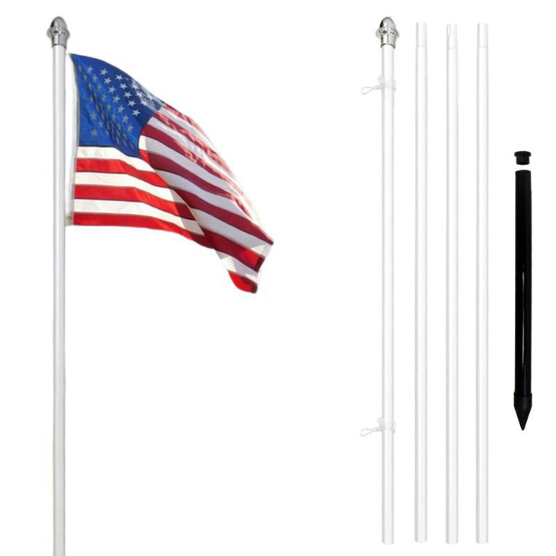 13 Ft White In-Ground No-Rust Aluminum Flagpole with Ground Spike