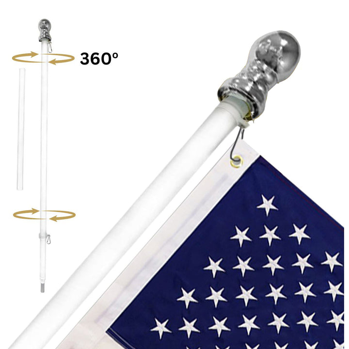 Deluxe 5 ft. No Rust Wall Mount No Tangle Spinning Flagpole - White