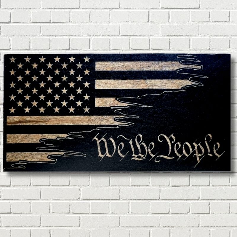 We the People Engraved Wooden American Flag