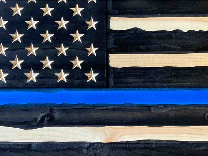 Flags of Valor Thin Blue Line Wooden American Flag