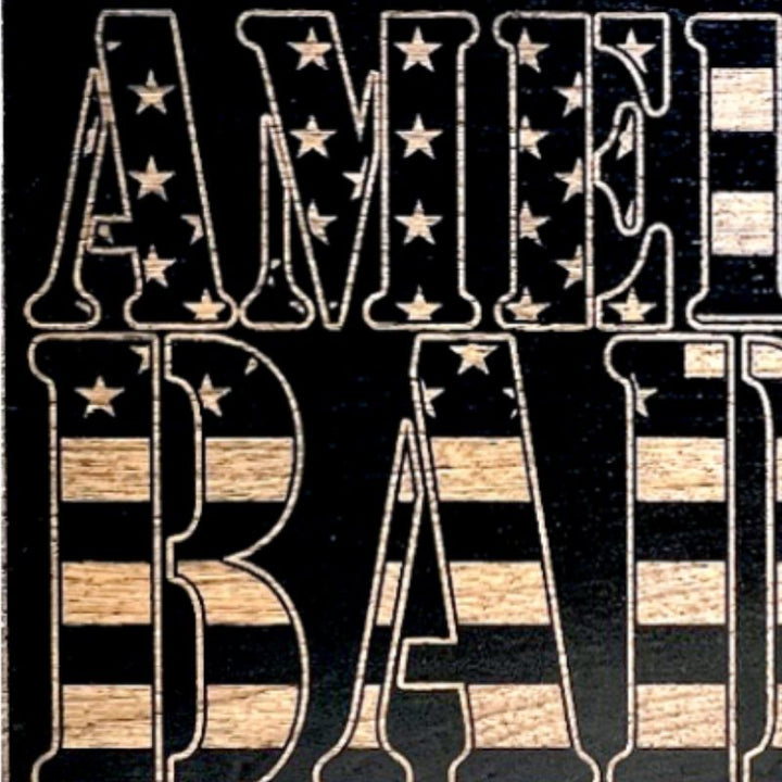 Closeup of American Badass Laser Engraving