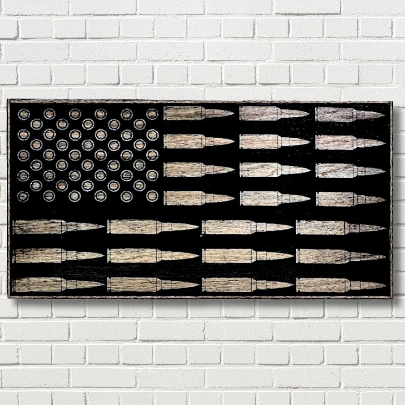 Bullet American Flag Laser Engraved Wooden Flag