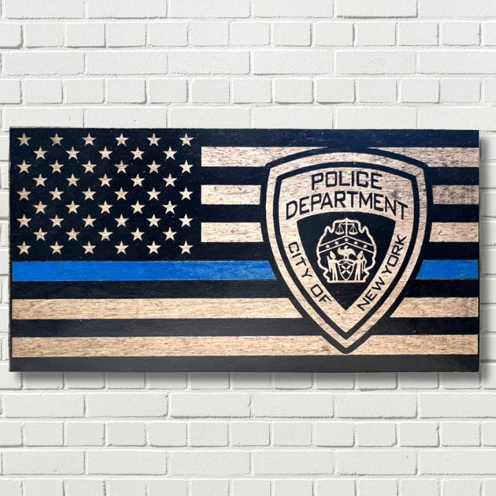 City of New York Police Dept. Laser Engraved Wooden Flag