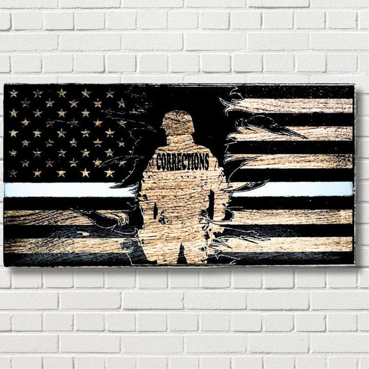 Corrections Thin Gray Line Laser Engraved Wooden Flag