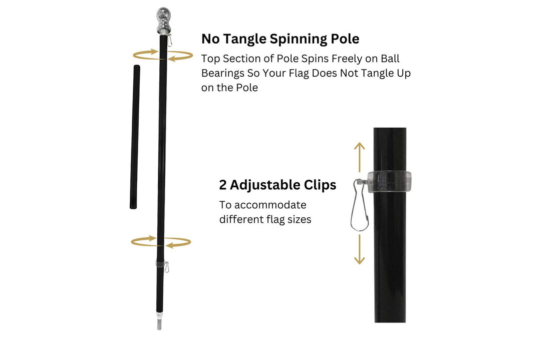 Features of No Tangle Spinning Wall Mount Flagpole