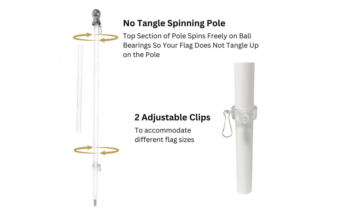 White No Tangle Spinning Flagpole Features