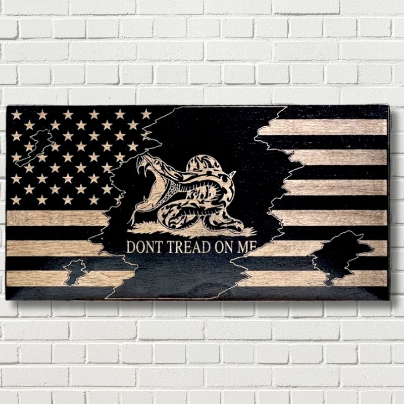 Don't Tread on Me Laser Engraved Wooden Flag