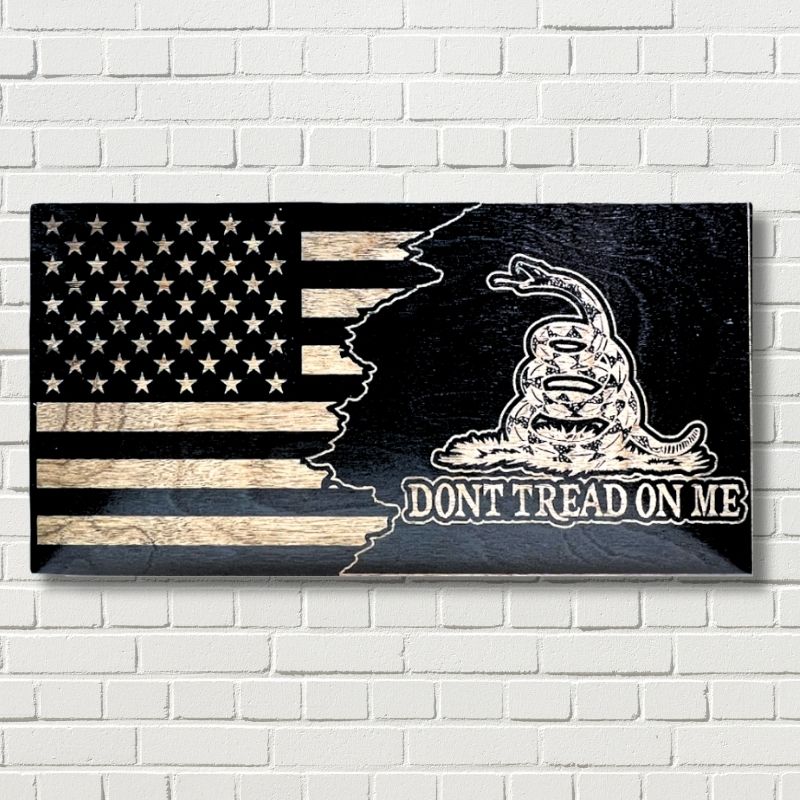 Don't Tread on Me Split Laser Engraved Wooden Flag