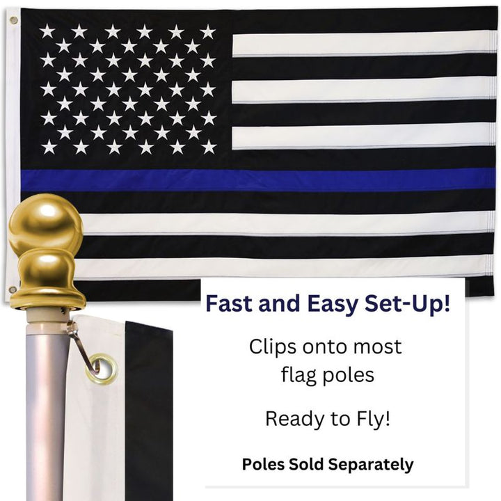 Dura-Star Thin Blue Line Embroidered American Flag and Flagpole Kit