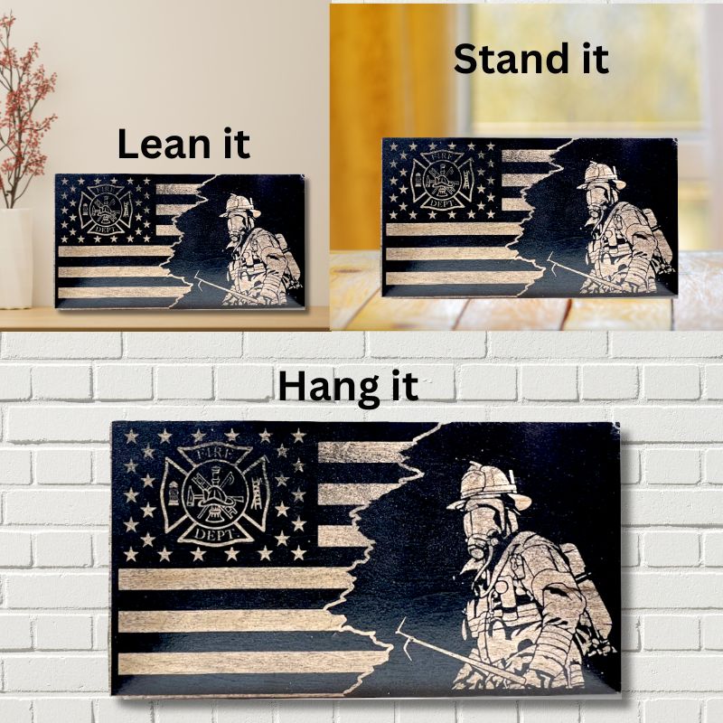 Ways to Display Firefighter Maltese Laser Engraved Wooden Flag