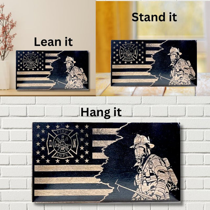 Ways to Display Firefighter Maltese Laser Engraved Wooden Flag