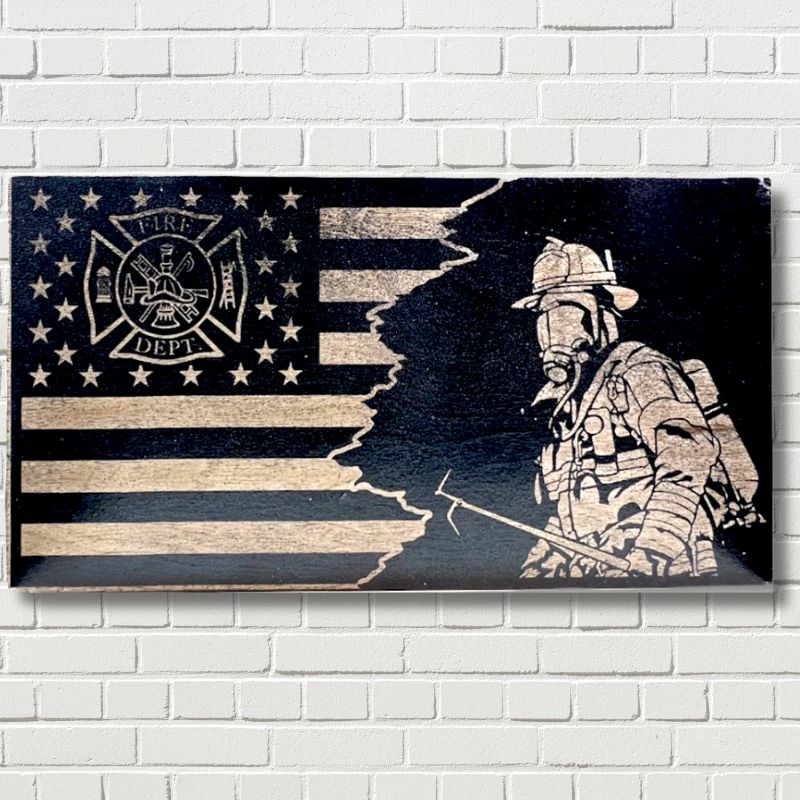 Firefighter Maltese Laser Engraved Wooden Flag