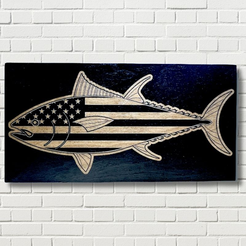 Fish Flag Laser Engraved Wooden Flag