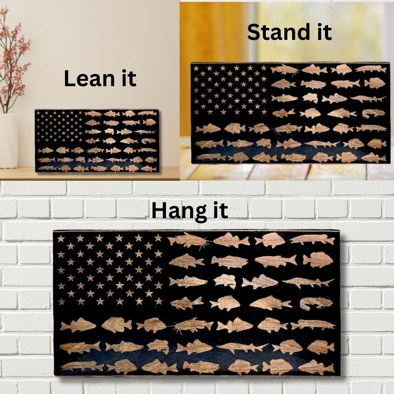 Ways to Display Fish with Stars American Flag Laser Engraved Wooden Flag