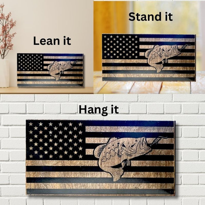 Ways to Display Fishing American Flag Laser Engraved Wooden Flag