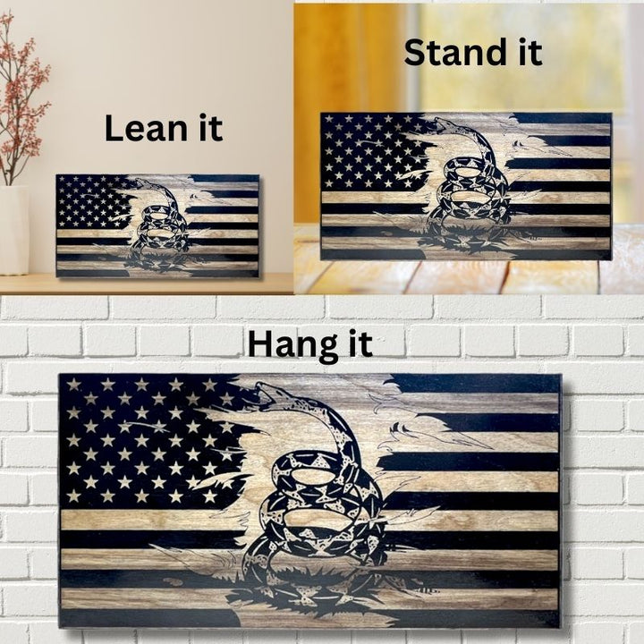 Ways to Display Gadsden Don't Tread on Me Laser Engraved Wooden American Flag