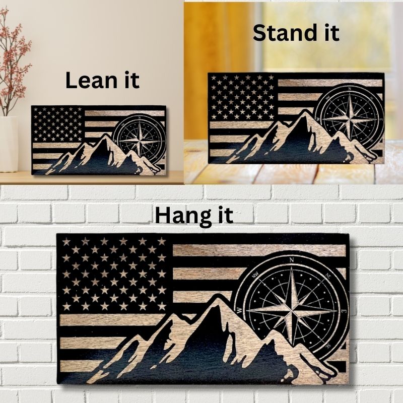 Ways to Display Hiking Laser Engraved Wooden American Flag