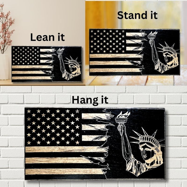 Ways to Display Lady Liberty Laser Engraved Wooden American Flag