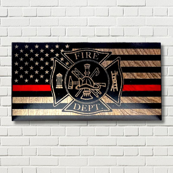 Maltese Thin Red Line Laser Engraved Wooden American Flag