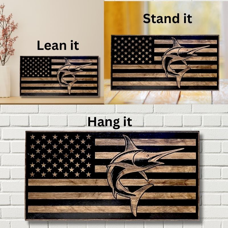 Ways to Display Marlin Laser Engraved Wooden American Flag