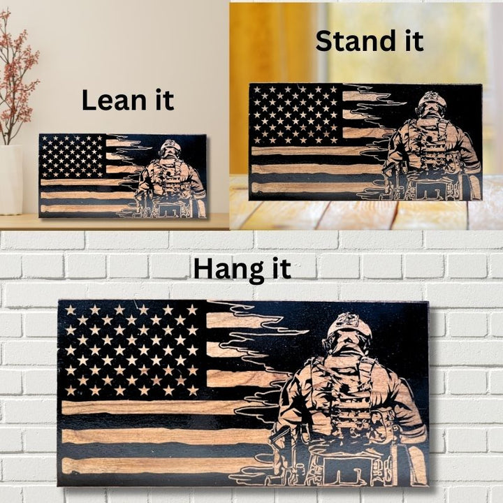 Ways to Display Biker Laser Engraved Wooden Flag