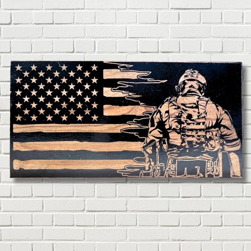 Biker Laser Engraved Wooden Flag