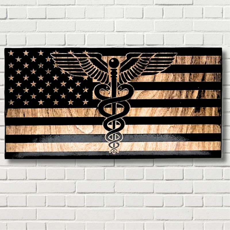 Physician Laser Engraved Wooden American Flag