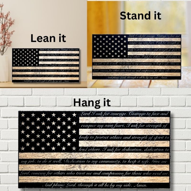 Ways to Display Police Officer's Prayer Engraved Wooden Flag