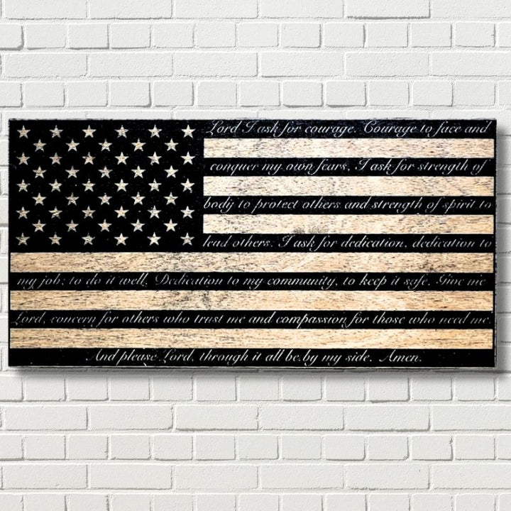 Police Officer's Prayer Engraved Wooden American Flag