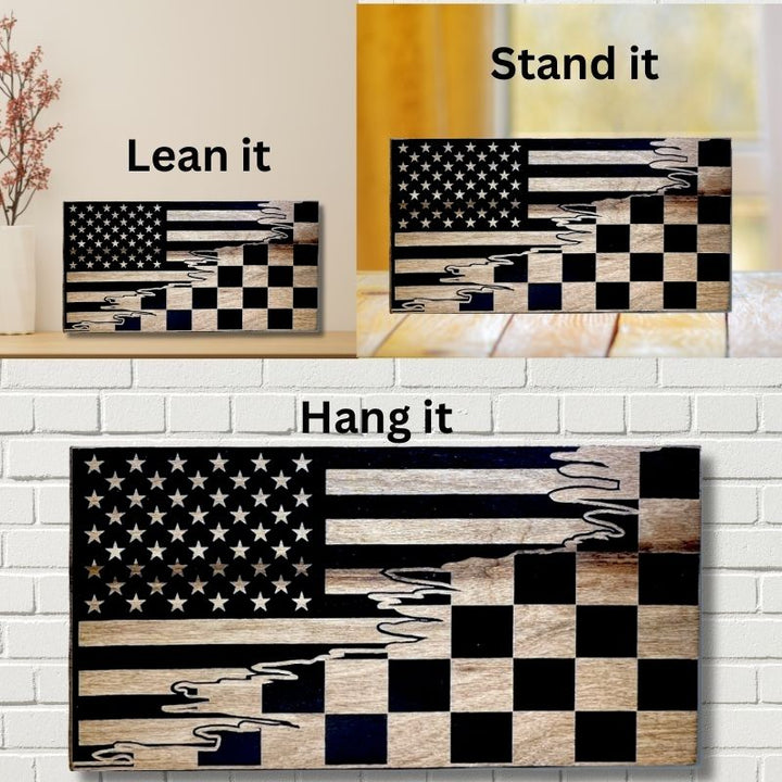 Ways to Display Racing Laser Engraved Wooden American Flag