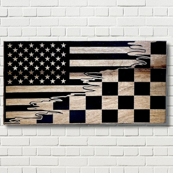 Racing Laser Engraved Wooden American Flag