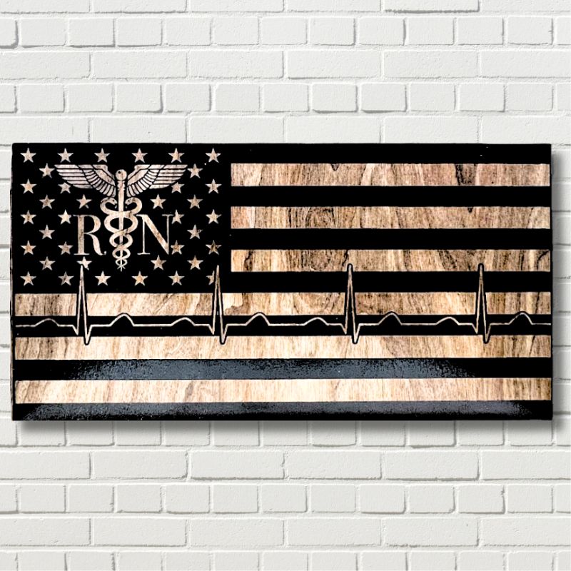 RN Laser Engraved Wooden American Flag