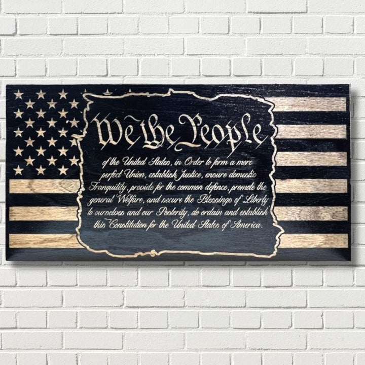 We the People Text Engraved Wooden Flag